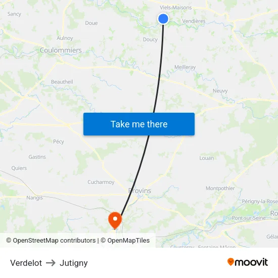 Verdelot to Jutigny map