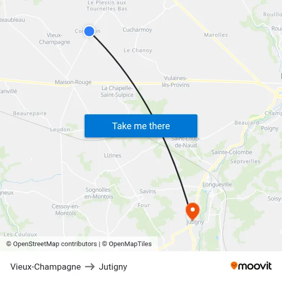 Vieux-Champagne to Jutigny map