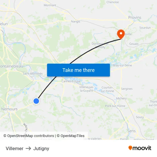 Villemer to Jutigny map