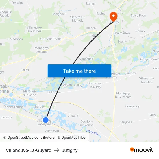 Villeneuve-La-Guyard to Jutigny map