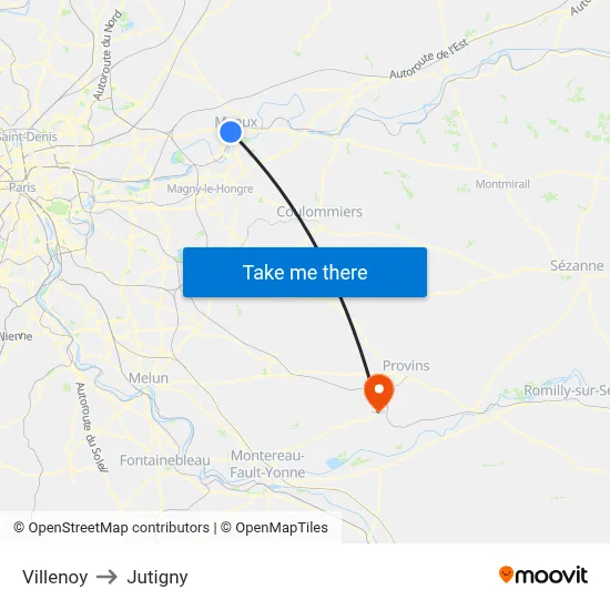 Villenoy to Jutigny map