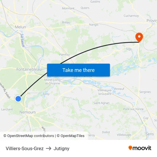 Villiers-Sous-Grez to Jutigny map