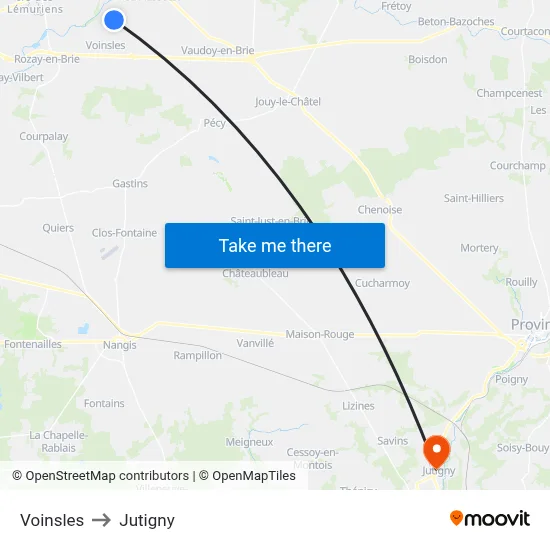 Voinsles to Jutigny map