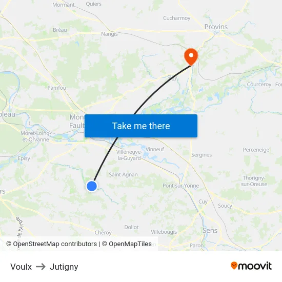 Voulx to Jutigny map