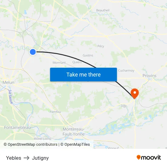 Yebles to Jutigny map