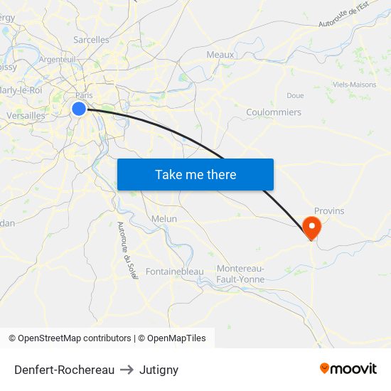 Denfert-Rochereau to Jutigny map