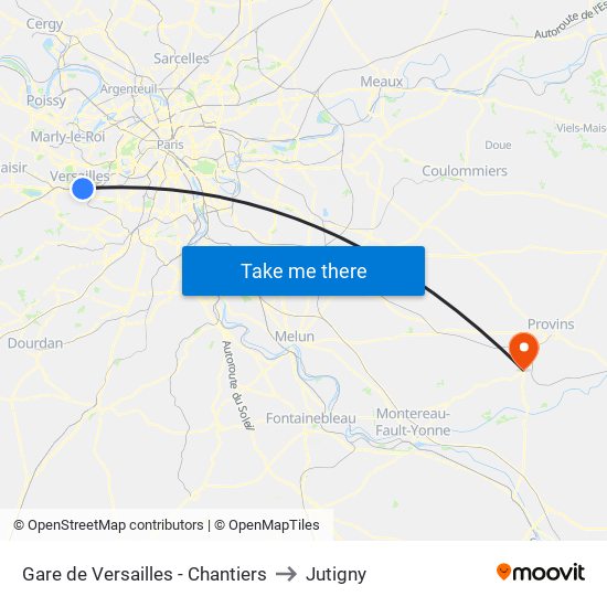 Gare de Versailles - Chantiers to Jutigny map