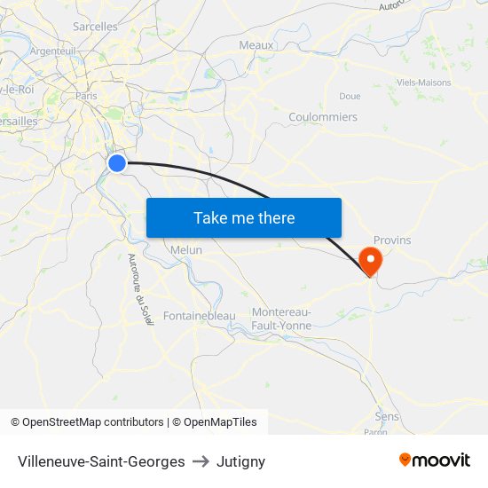 Villeneuve-Saint-Georges to Jutigny map