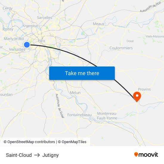 Saint-Cloud to Jutigny map