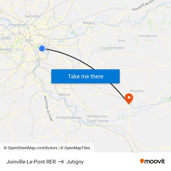 Joinville-Le-Pont RER to Jutigny map