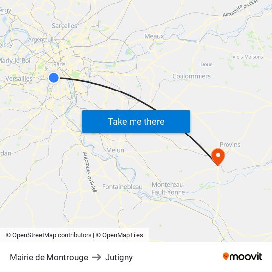 Mairie de Montrouge to Jutigny map