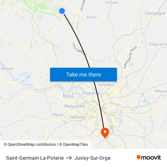 Saint-Germain-La-Poterie to Juvisy-Sur-Orge map