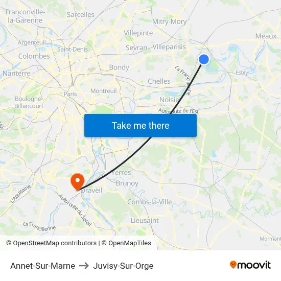 Annet-Sur-Marne to Juvisy-Sur-Orge map