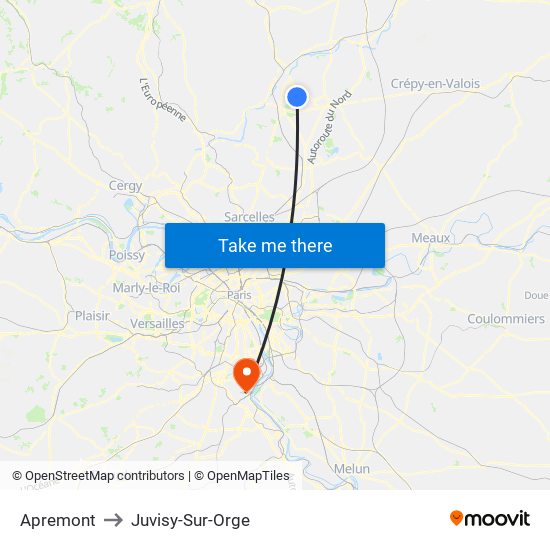 Apremont to Juvisy-Sur-Orge map