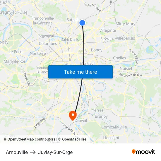 Arnouville to Juvisy-Sur-Orge map