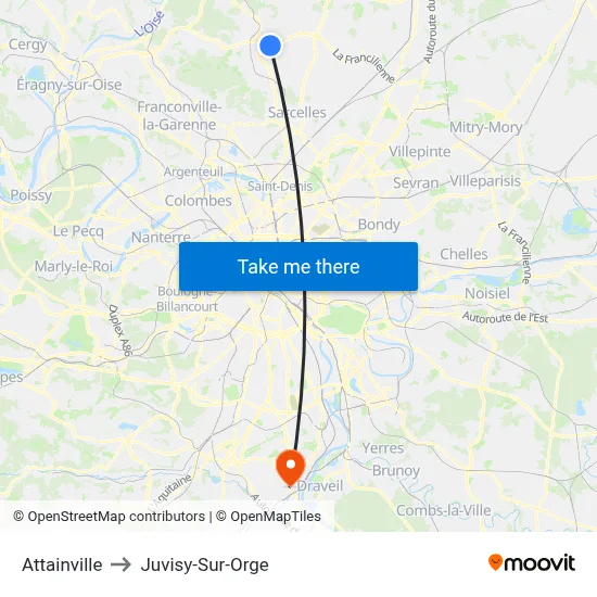 Attainville to Juvisy-Sur-Orge map