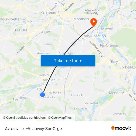 Avrainville to Juvisy-Sur-Orge map