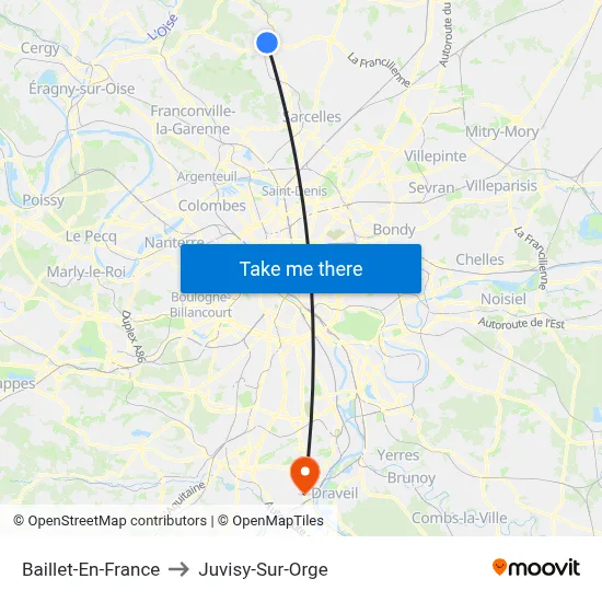 Baillet-En-France to Juvisy-Sur-Orge map
