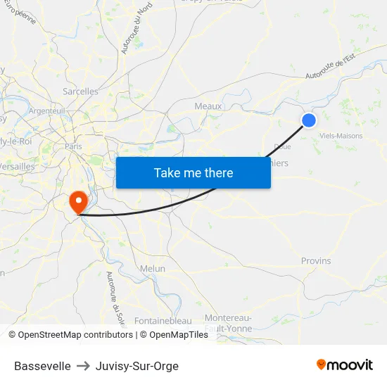 Bassevelle to Juvisy-Sur-Orge map