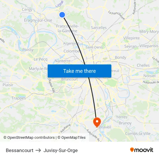 Bessancourt to Juvisy-Sur-Orge map