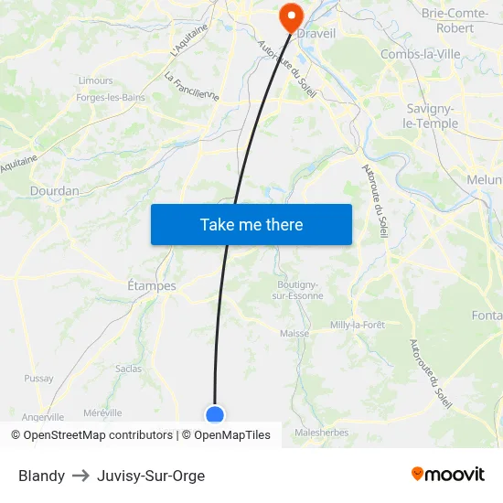 Blandy to Juvisy-Sur-Orge map