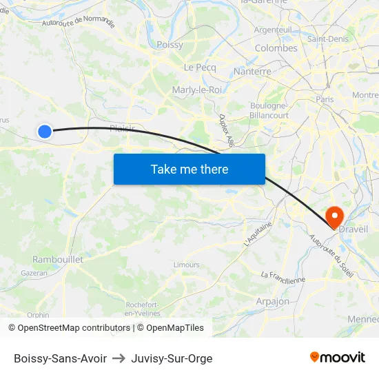 Boissy-Sans-Avoir to Juvisy-Sur-Orge map