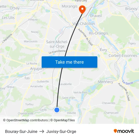 Bouray-Sur-Juine to Juvisy-Sur-Orge map