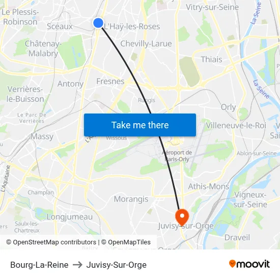 Bourg-La-Reine to Juvisy-Sur-Orge map