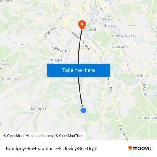 Boutigny-Sur-Essonne to Juvisy-Sur-Orge map