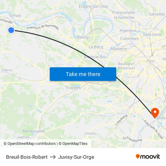 Breuil-Bois-Robert to Juvisy-Sur-Orge map