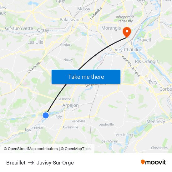 Breuillet to Juvisy-Sur-Orge map