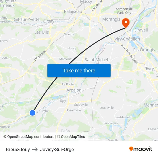 Breux-Jouy to Juvisy-Sur-Orge map
