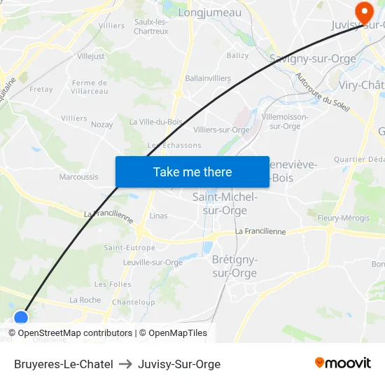 Bruyeres-Le-Chatel to Juvisy-Sur-Orge map