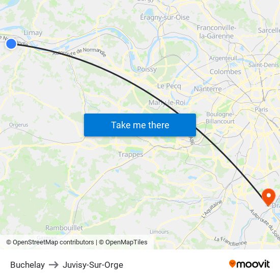 Buchelay to Juvisy-Sur-Orge map