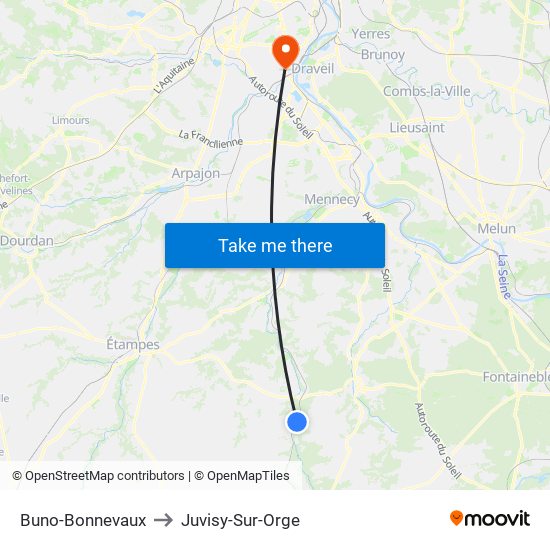 Buno-Bonnevaux to Juvisy-Sur-Orge map