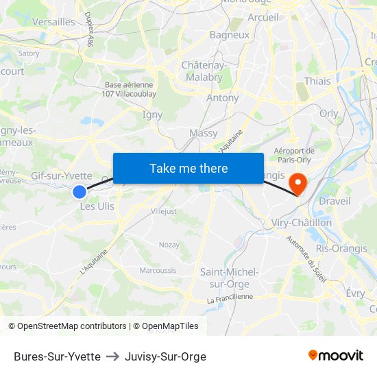 Bures-Sur-Yvette to Juvisy-Sur-Orge map