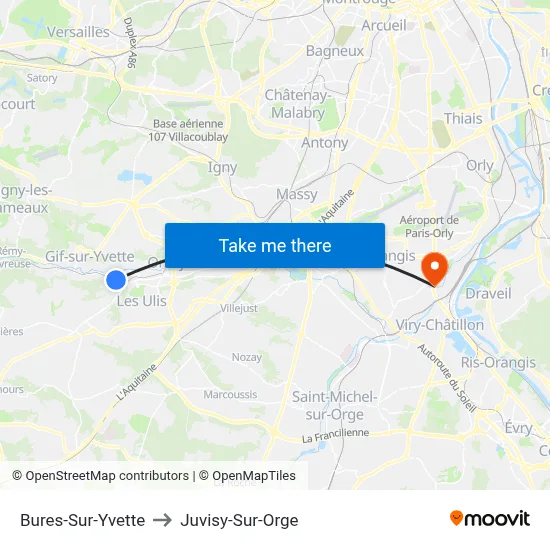 Bures-Sur-Yvette to Juvisy-Sur-Orge map