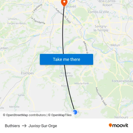 Buthiers to Juvisy-Sur-Orge map