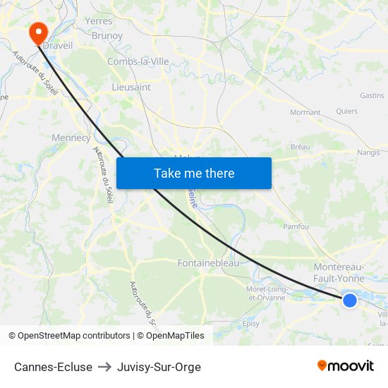 Cannes-Ecluse to Juvisy-Sur-Orge map