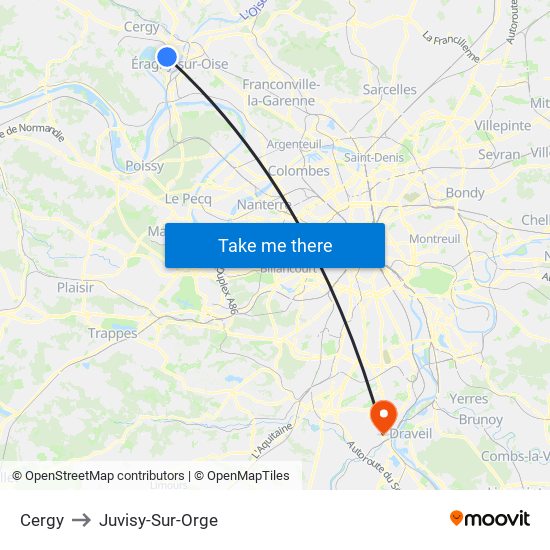 Cergy to Juvisy-Sur-Orge map