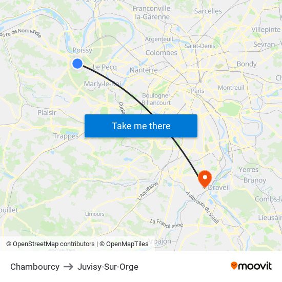 Chambourcy to Juvisy-Sur-Orge map