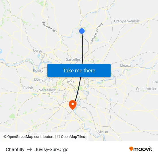 Chantilly to Juvisy-Sur-Orge map