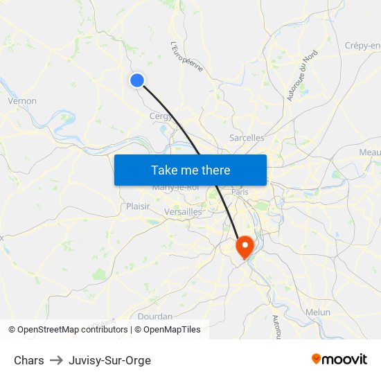 Chars to Juvisy-Sur-Orge map