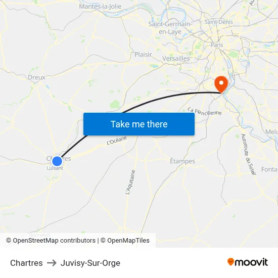 Chartres to Juvisy-Sur-Orge map