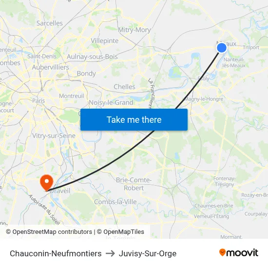 Chauconin-Neufmontiers to Juvisy-Sur-Orge map