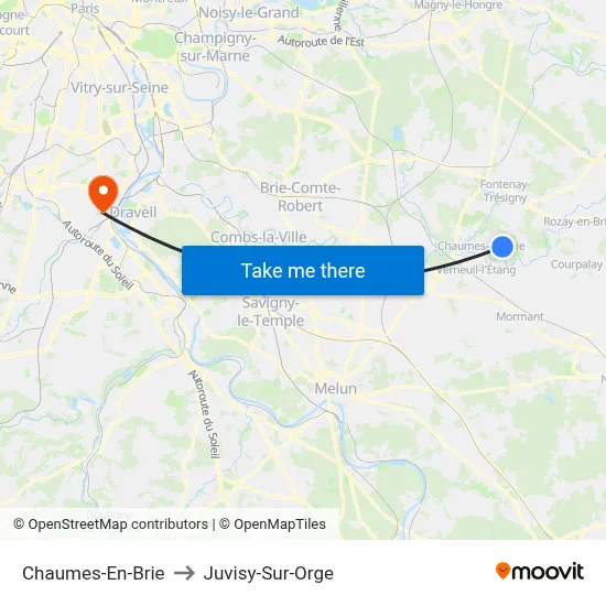 Chaumes-En-Brie to Juvisy-Sur-Orge map