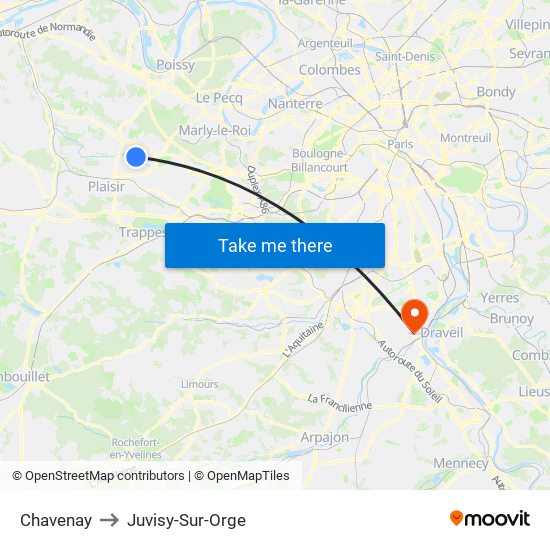 Chavenay to Juvisy-Sur-Orge map