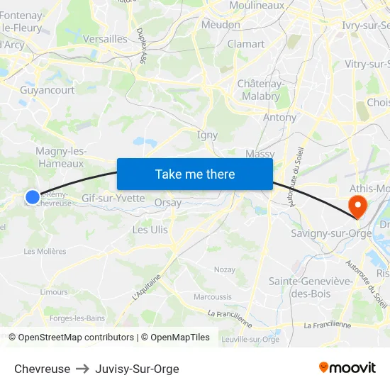 Chevreuse to Juvisy-Sur-Orge map