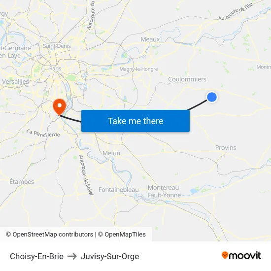 Choisy-En-Brie to Juvisy-Sur-Orge map
