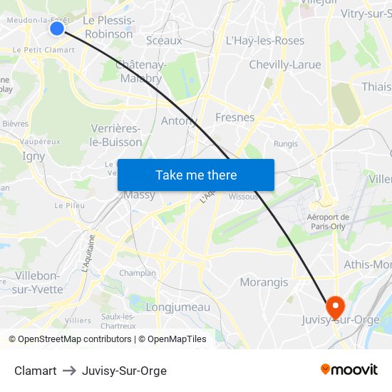 Clamart to Juvisy-Sur-Orge map